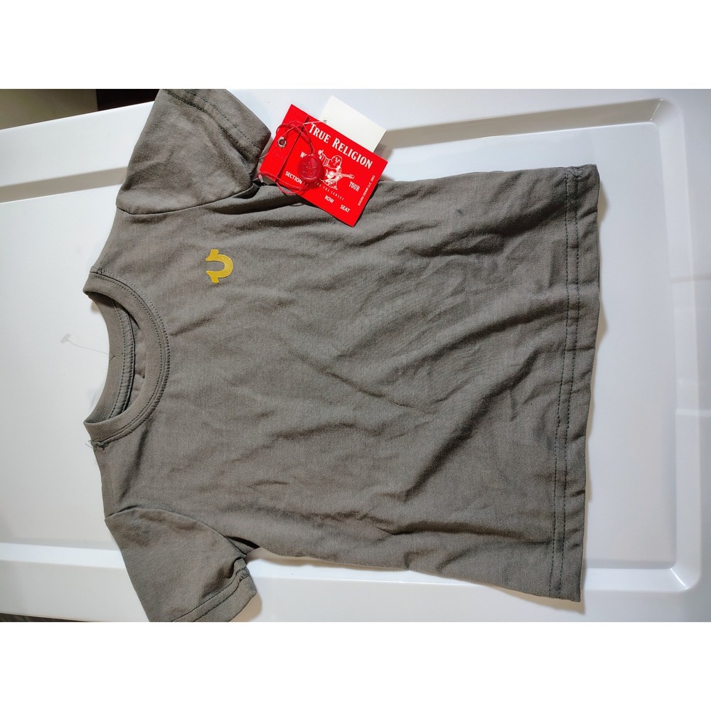 True Religion Kids Gold Buddha Logo Tee Charcoal Gray TR731TE01 Size 4 NWT